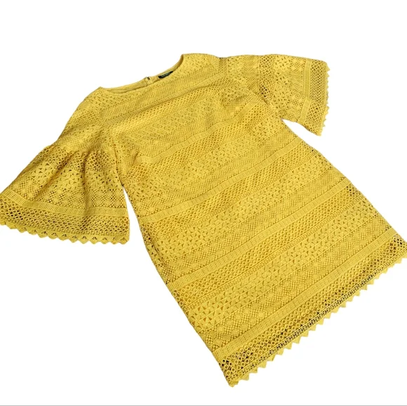 Lauren Ralph Lauren Yellow Bell Sleeve Shift Dress Crochet Lace Scallope… - Picture 16 of 16